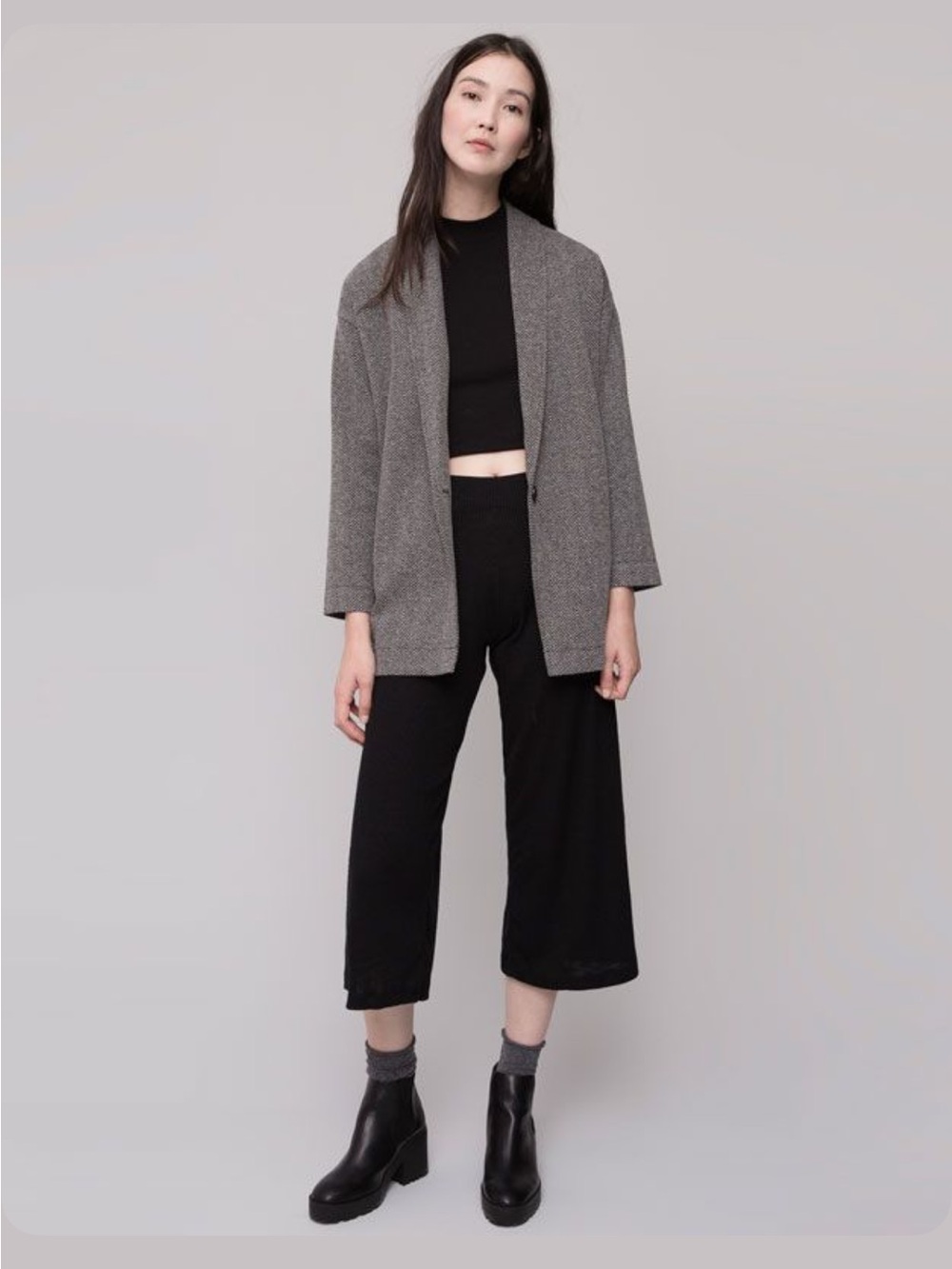 Classic Gray Herringbone Open Blazer